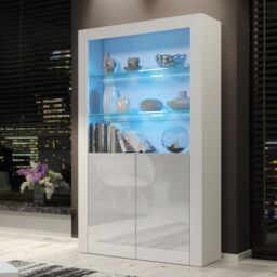 Mex Furniture LTD Display Cabinet with LED Lights & Gloss Doors / 170cm in Light Grey - thumbnail 4