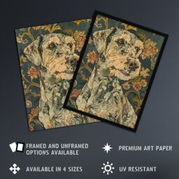"Artery8 Abstract Portrait Dog in Flowers Painting Animal Framed Art Print in Green - Size: W12"" x H16""" - thumbnail 2