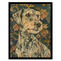 "Artery8 Abstract Portrait Dog in Flowers Painting Animal Framed Art Print in Green - Size: W12"" x H16""" - thumbnail 1