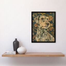 "Artery8 Abstract Portrait Dog in Flowers Painting Animal Framed Art Print in Green - Size: W12"" x H16""" - thumbnail 4