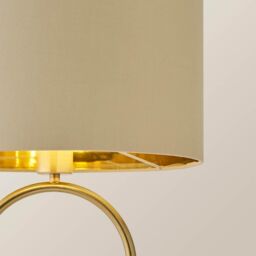 ValueLights Antonia Fabric with Gold Drum Shade Brushed Gold Oval Table Lamp with LED Bulb in Beige - thumbnail 4