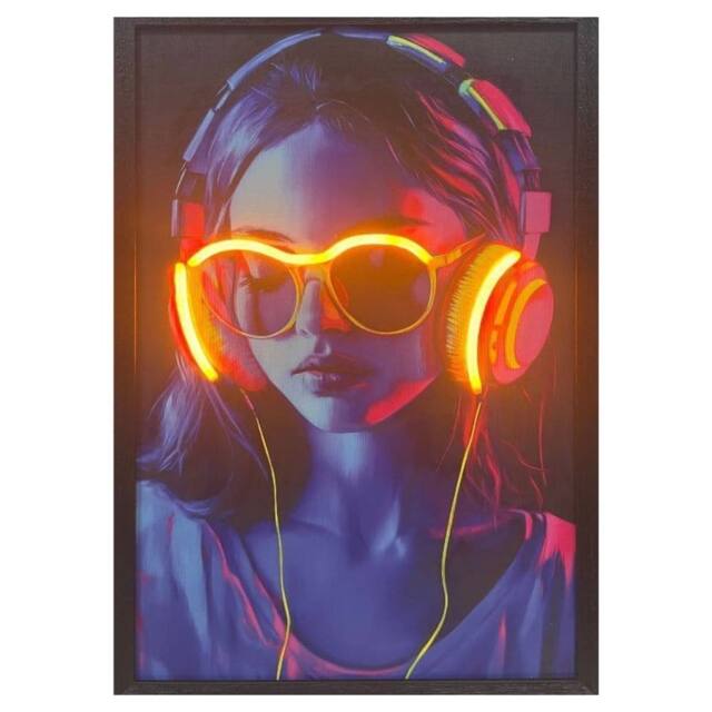 HOME LUXE INTERIOR Headphones Neon LED Wall Art - 40x60cm Cyberpunk Canvas USB - Size: 40x60 cm - image 1