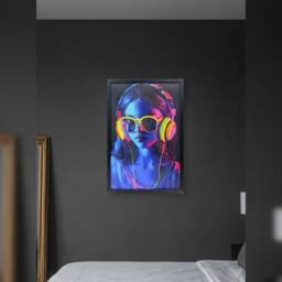 HOME LUXE INTERIOR Headphones Neon LED Wall Art - 40x60cm Cyberpunk Canvas USB - Size: 40x60 cm - thumbnail 6