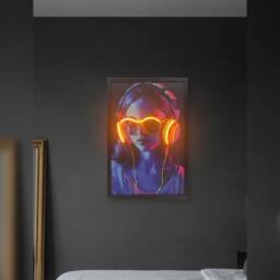 HOME LUXE INTERIOR Headphones Neon LED Wall Art - 40x60cm Cyberpunk Canvas USB - Size: 40x60 cm - thumbnail 4
