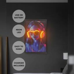 HOME LUXE INTERIOR Headphones Neon LED Wall Art - 40x60cm Cyberpunk Canvas USB - Size: 40x60 cm - thumbnail 2