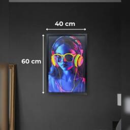 HOME LUXE INTERIOR Headphones Neon LED Wall Art - 40x60cm Cyberpunk Canvas USB - Size: 40x60 cm - thumbnail 3