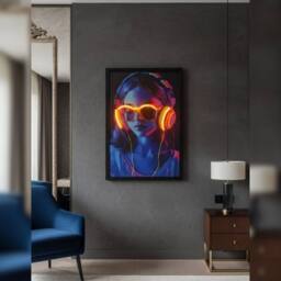 HOME LUXE INTERIOR Headphones Neon LED Wall Art - 40x60cm Cyberpunk Canvas USB - Size: 40x60 cm - thumbnail 7