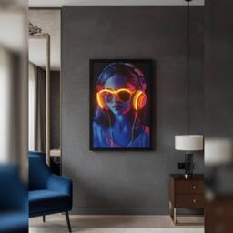 HOME LUXE INTERIOR Headphones Neon LED Wall Art - 40x60cm Cyberpunk Canvas USB - Size: 40x60 cm - thumbnail 5