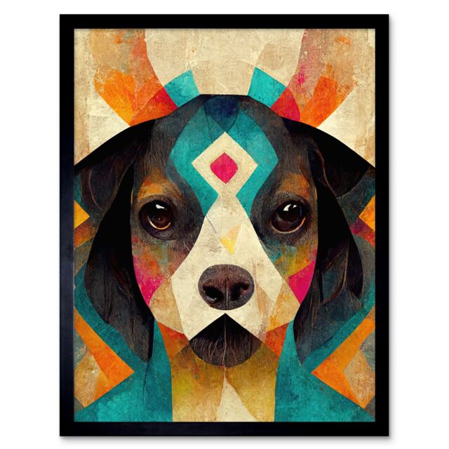 "Artery8 Wall Art Print Quirky Boho Abstract Modern Shaman Guru Dog Art Framed in Black - Size: W12"" x H16""" - image 1