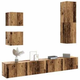 Berkfield Home 5 Piece TV Cabinet Set Wall-mounted Old Wood Engineered Wood in Brown - thumbnail 2