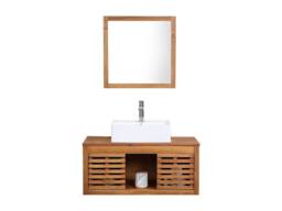 Vente-unique Acacia Wood Wall-Hung Bathroom Unit With Single Basin & Mirror - 90 in Walnut - thumbnail 2