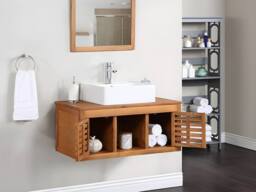 Vente-unique Acacia Wood Wall-Hung Bathroom Unit With Single Basin & Mirror - 90 in Walnut - thumbnail 4