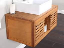 Vente-unique Acacia Wood Wall-Hung Bathroom Unit With Single Basin & Mirror - 90 in Walnut - thumbnail 9
