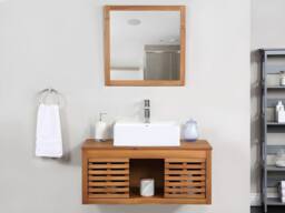 Vente-unique Acacia Wood Wall-Hung Bathroom Unit With Single Basin & Mirror - 90 in Walnut - thumbnail 3