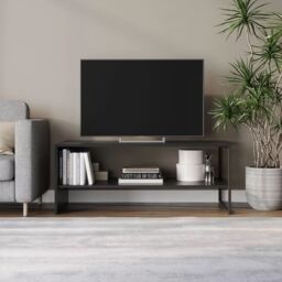 EONLION 100cm Black Wooden Coffee Table Steel Frame Open Storage Shelf Living Room - thumbnail 4