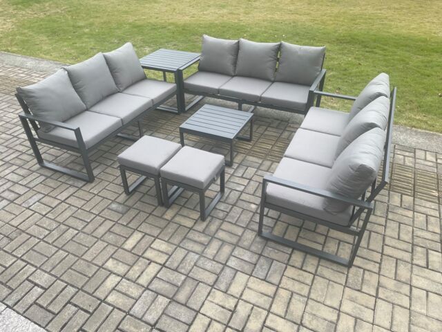 Fimous Aluminium 11 Seater Outdoor Garden Furniture Set Patio Lounge Sofa with Coffee Table Side Table 2 Small Footstools Conservatory Set - image 1