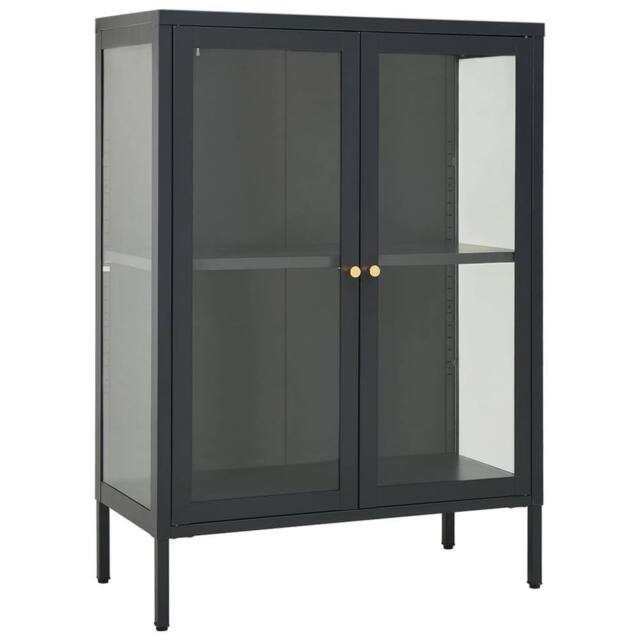 Berkfield Home Sideboard Anthracite 75x35x105 cm Steel & Glass in Dark Grey - Size: 75 x 35 x 105 cm - image 1