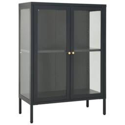 Berkfield Home Sideboard Anthracite 75x35x105 cm Steel & Glass in Dark Grey - Size: 75 x 35 x 105 cm - thumbnail 1