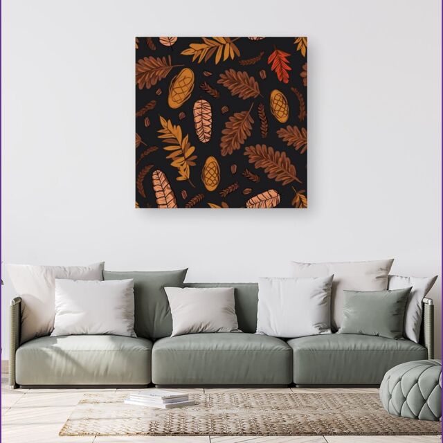 Warren Reed - Designer Autumn Leaves & Pinecones Canvas in Brown - Size: w40 inch x h40 inch - image 1