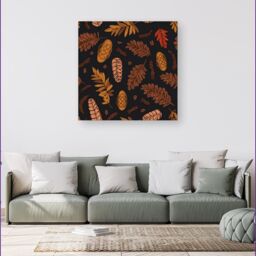 Warren Reed - Designer Autumn Leaves & Pinecones Canvas in Brown - Size: w40 inch x h40 inch - thumbnail 1