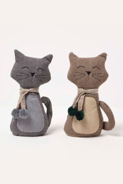 Homescapes Cat Door Stop - Set of 2 - Animal Door Stops in Brown - image 1