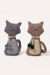 Homescapes Cat Door Stop - Set of 2 - Animal Door Stops in Brown - thumbnail 1