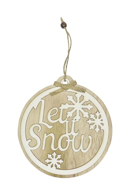 Neel Blue 15cm Round Wooden Merry Christmas Sign with Let it Snow Lettering in Natural - image 1