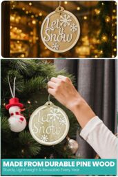Neel Blue 15cm Round Wooden Merry Christmas Sign with Let it Snow Lettering in Natural - thumbnail 3