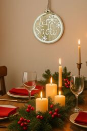 Neel Blue 15cm Round Wooden Merry Christmas Sign with Let it Snow Lettering in Natural - thumbnail 6