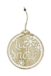 Neel Blue 15cm Round Wooden Merry Christmas Sign with Let it Snow Lettering in Natural