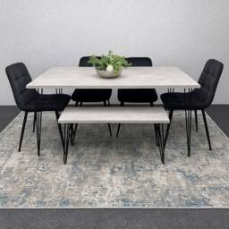 KOSY KOALA Dining Table With 4 Chairs Modern Dining Table Set With 4 Black Chairs & 1 Bench Dining Room Furniture in Brown