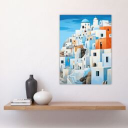 Artery8 Santorini Greece Watercolour Painting Whitewashed Buildings Of Greek Island In Aegean Sea Large Wall Unframed Art Poster Print Thick Paper - thumbnail 4