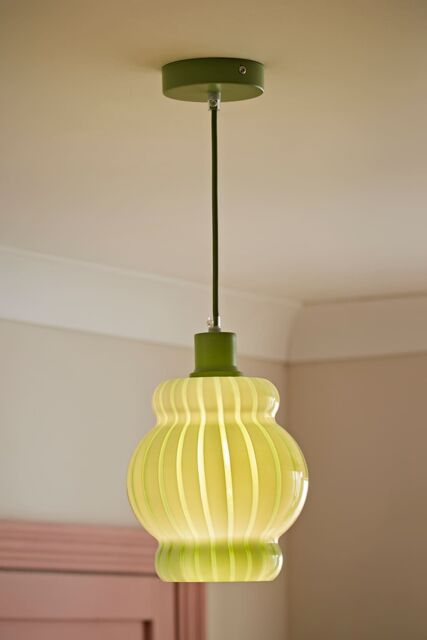 ValueLights Taffy Stripe Green Glass Pendant Ceiling Light in Pale Green - image 1