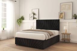 "Sloomy Amberley Naples Divan Bed Base No Drawers With 26"" Strutted Headboard & 12"" Matching Footboard in Black - Size: Small Double" - thumbnail 2