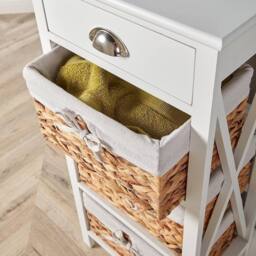 FORGEVIO Cabinet 1 Drawer & 3 Woven Baskets Lined Fabric Hallway White - thumbnail 3