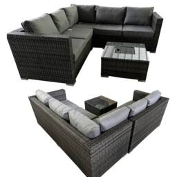 FURNITURE ONE 5 Seater Rattan Patio Corner Sectional Sofa with Ice Bucket Coffee Table in Dark Grey - Size: 1 Pack - thumbnail 4
