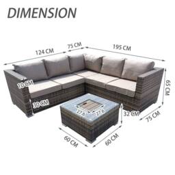 FURNITURE ONE 5 Seater Rattan Patio Corner Sectional Sofa with Ice Bucket Coffee Table in Dark Grey - Size: 1 Pack - thumbnail 6