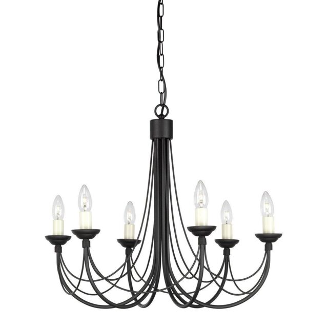 Netlighting Carisbrooke 6 Light Multi Arm Chandelier Black Finish Glass Shades Not Included E14