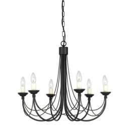 Netlighting Carisbrooke 6 Light Multi Arm Chandelier Black Finish Glass Shades Not Included E14