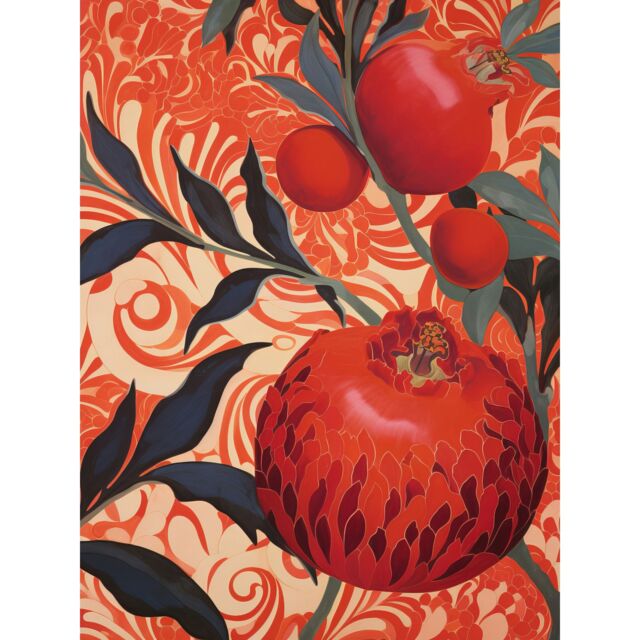 "Artery8 Wall Art Print Pomegranate Tree Grove Red & Blue Artwork Floral Patterns Poster - Size: W24"" x H32""" - image 1