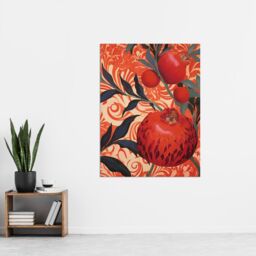 "Artery8 Wall Art Print Pomegranate Tree Grove Red & Blue Artwork Floral Patterns Poster - Size: W24"" x H32""" - thumbnail 2