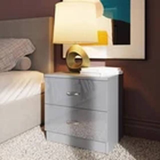 EONLION 2 Drawer Grey Gloss Bedside Cabinet Modern Bedroom Furniture - image 1