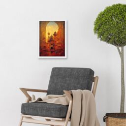 Artery8 Visions Of Petra Arabic Cityscape Oil Artwork Framed Wall Art Print A4 in White - thumbnail 2