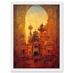 Artery8 Visions Of Petra Arabic Cityscape Oil Artwork Framed Wall Art Print A4 in White - thumbnail 1