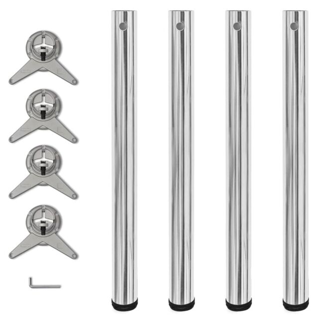 Berkfield Home 4 Height Adjustable Table Legs Chrome 710 mm in Silver - image 1