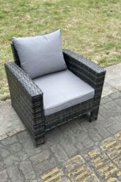 Fimous High Back Rattan Single Arm Chair Thick Seat & Back Cushion in Dark Grey - thumbnail 3