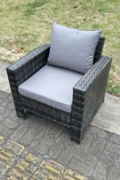 Fimous High Back Rattan Single Arm Chair Thick Seat & Back Cushion in Dark Grey - thumbnail 2