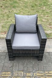 Fimous High Back Rattan Single Arm Chair Thick Seat & Back Cushion in Dark Grey - thumbnail 1