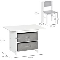 HOMCOM 3 Pcs Kids Table & Chairs Set Furniture with Storage Drawers for 2-4 Years old in White - thumbnail 3
