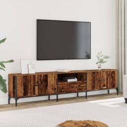 Berkfield Home TV Cabinet with Drawer Old Wood 200x25x44 cm Engineered Wood in Brown - Size: 200 x 25 x 44 cm - thumbnail 2
